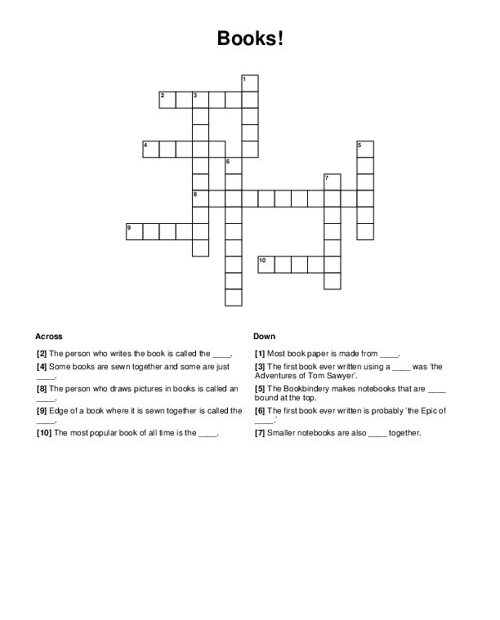 Books Crossword Puzzle