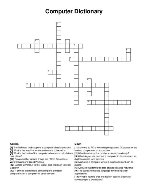 Computer Dictionary Crossword Puzzle