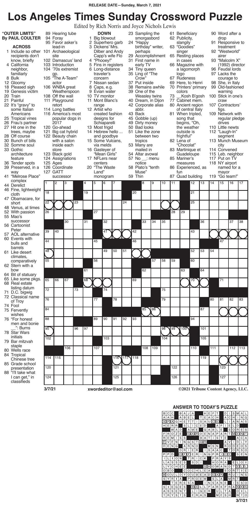 Crossword La Times Free Printable Crosswords