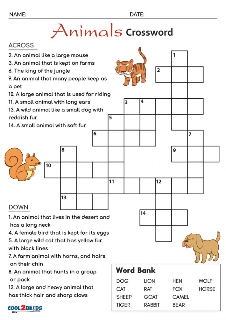 Crossword Puzzles Free Printable For Kids