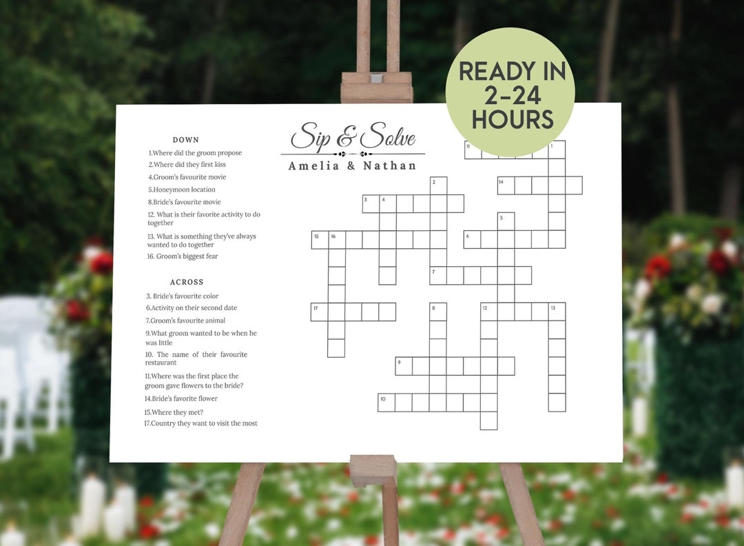 Custom Wedding Large Crossword Puzzle Giant Personalized Sip And Solve 