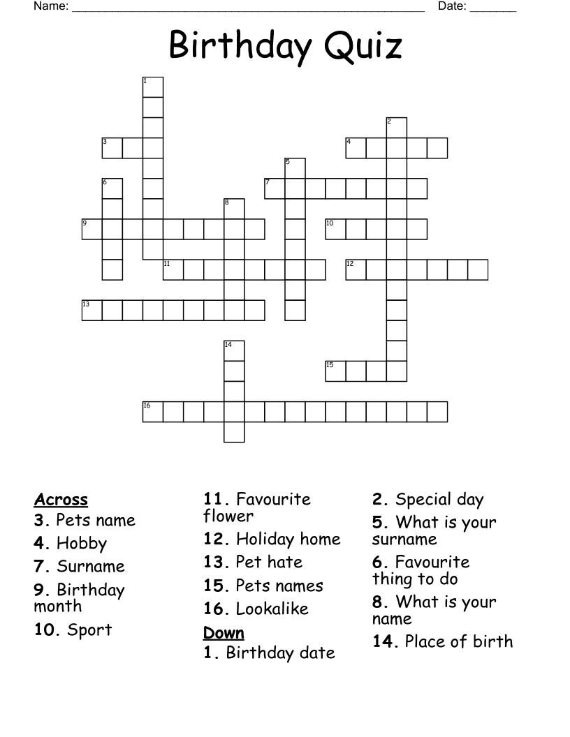 Easy Birthday Crossword Puzzles Free Download And Print For You 