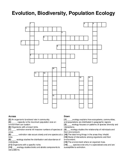 Evolution Biodiversity Population Ecology Crossword Puzzle
