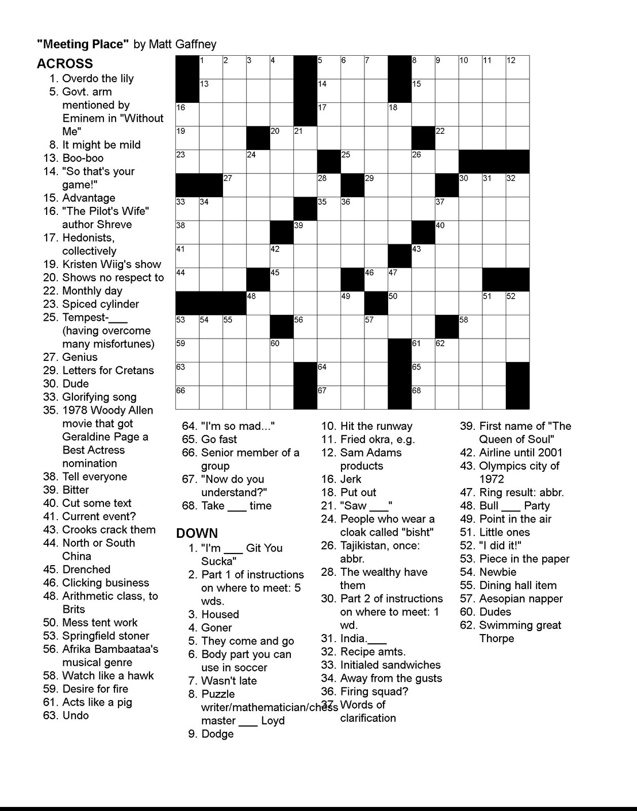Free Printable LA Times Crossword Puzzle Answers Printables For 