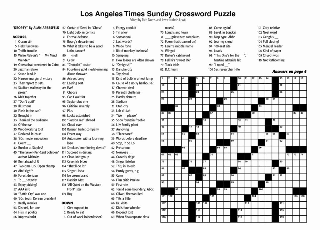Free Printable LA Times Crossword Puzzle Answers Printables For 