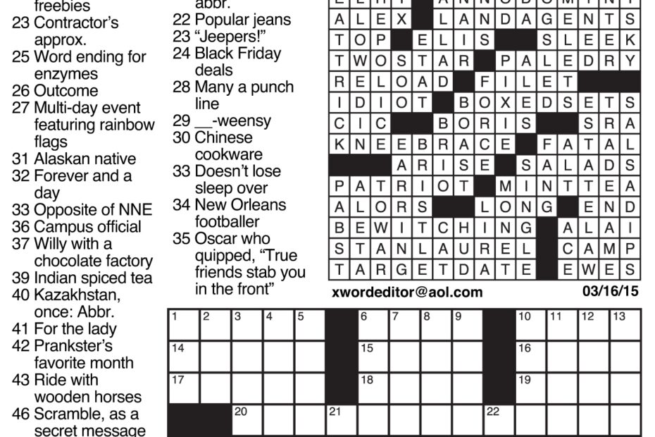 Free Printable LA Times Crossword Puzzles Easy Download Printables