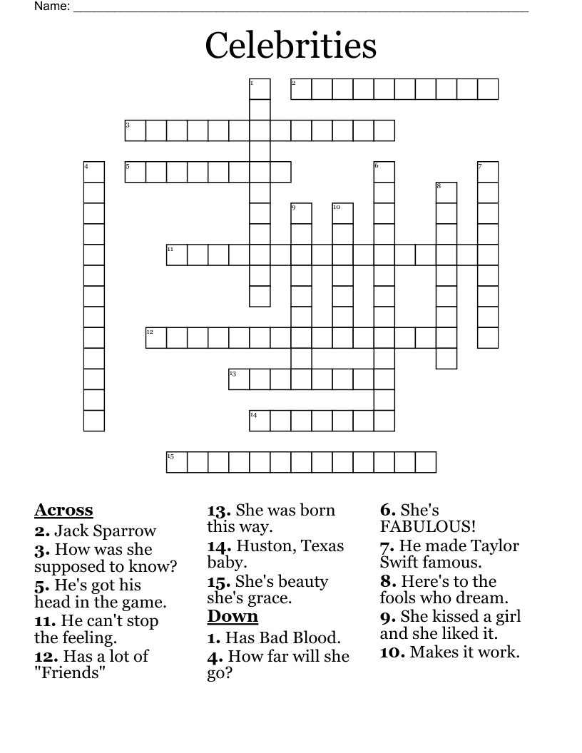 Fun Celebrity Crossword Puzzle Free Download And Print For You 