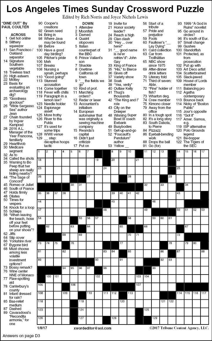 Get Free LA Times Printable Crosswords Easy Printables For Everyone