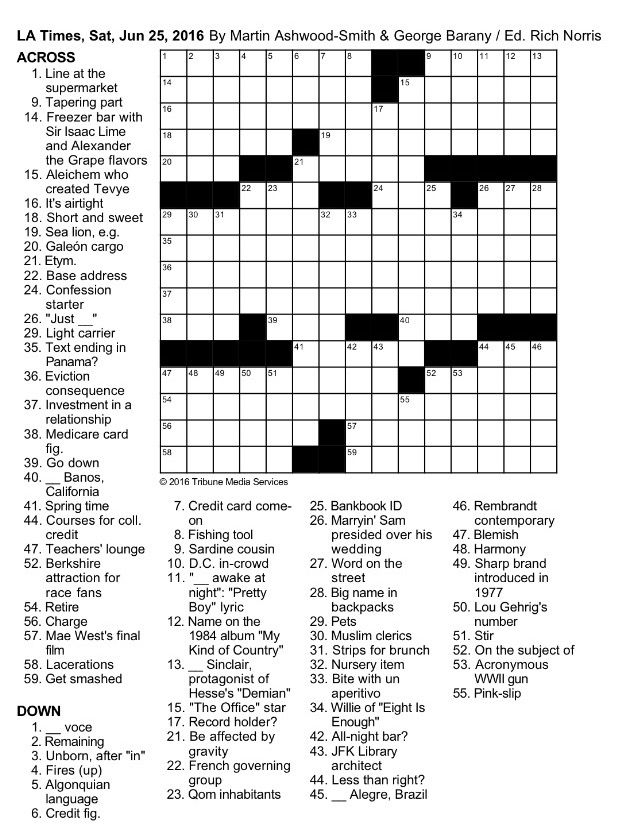 La Crossword Puzzle Free Printable Crosswords