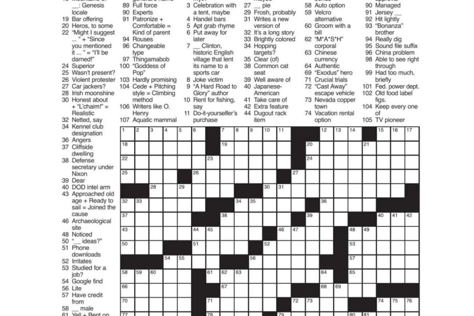 La Times Sunday Crossword Solution Free Printable Crosswords