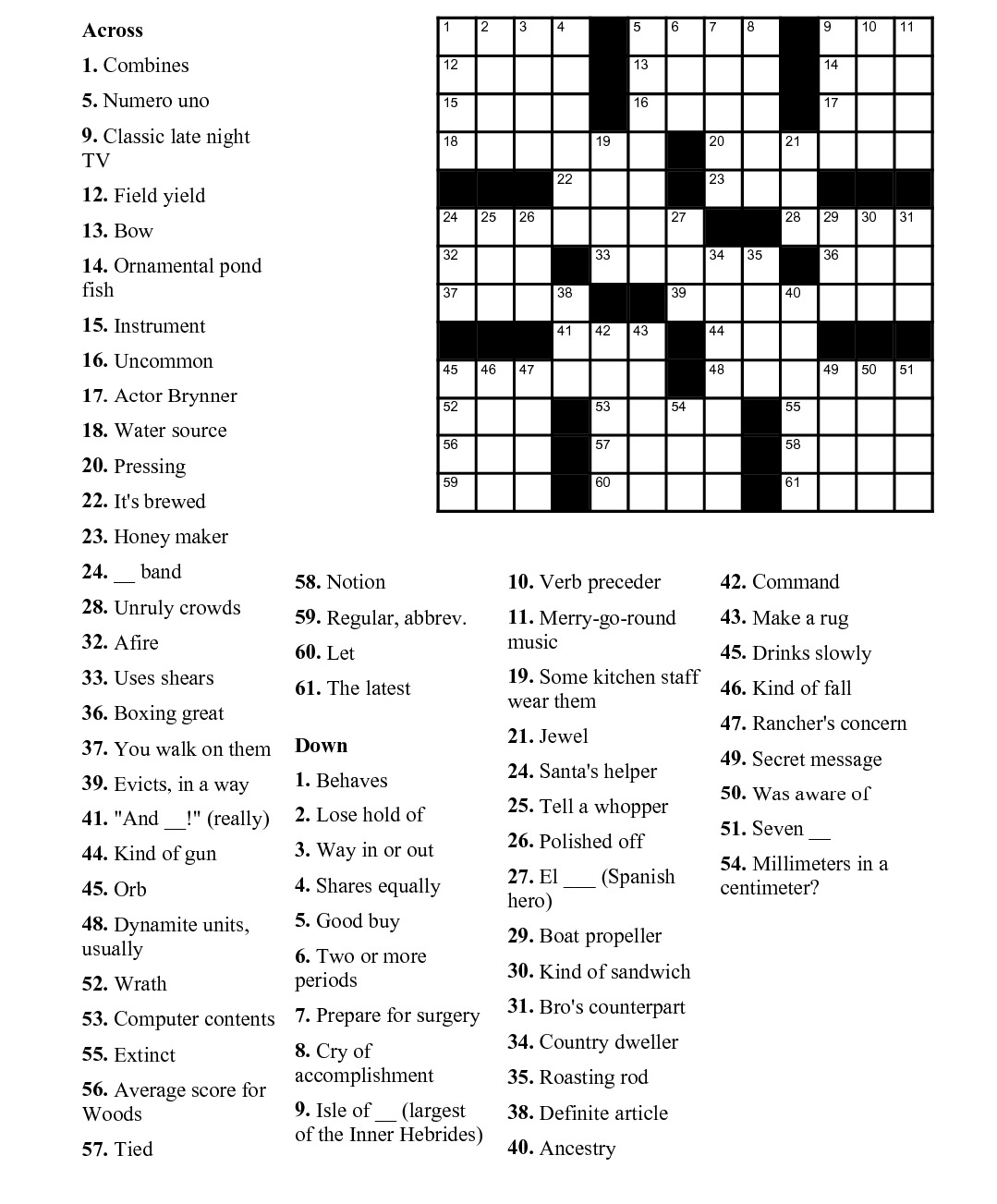 Large Print Crossword Puzzle Printable Free Printable Crosswords