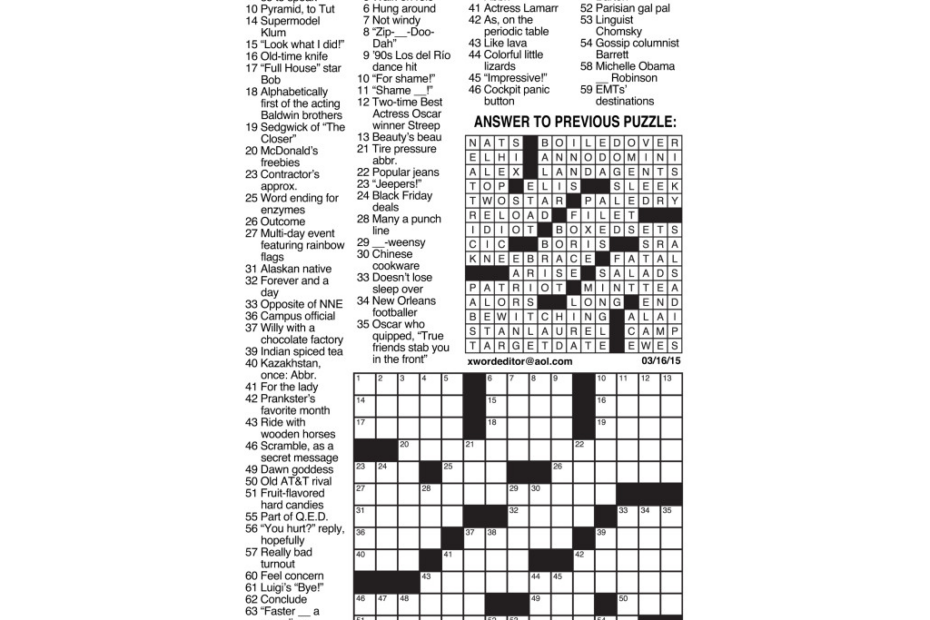 Los Angeles Crossword Puzzle Free Printable Crosswords