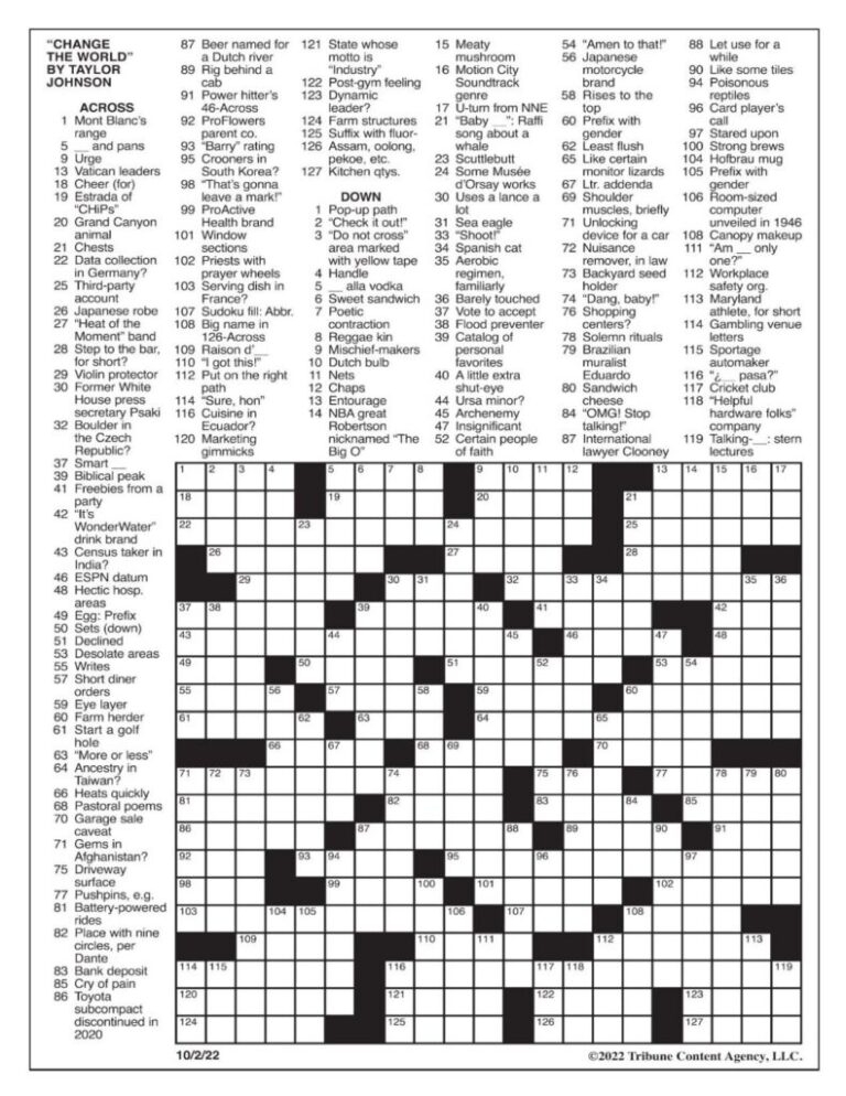 Los Angeles Crossword Puzzle Solution Free Printable Crosswords