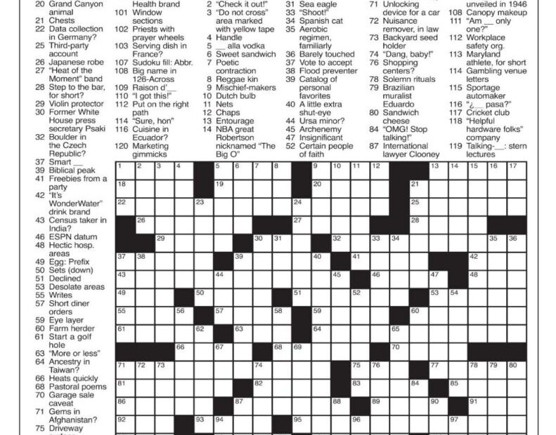 Los Angeles Crossword Puzzle Solution Free Printable Crosswords