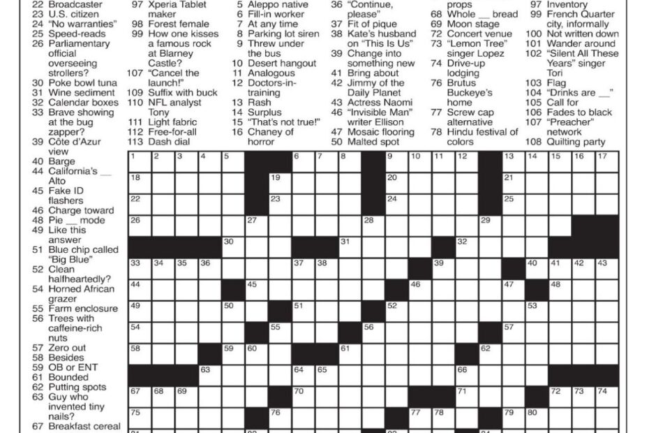 Los Angeles Times Crossword Printable Free Printable Crosswords