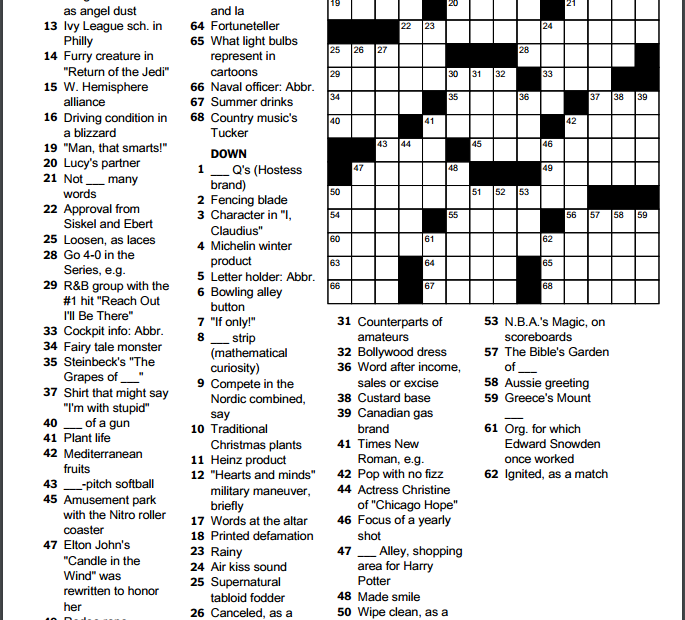 New York Times Crossword Puzzle Printable Today Free Printable Crosswords