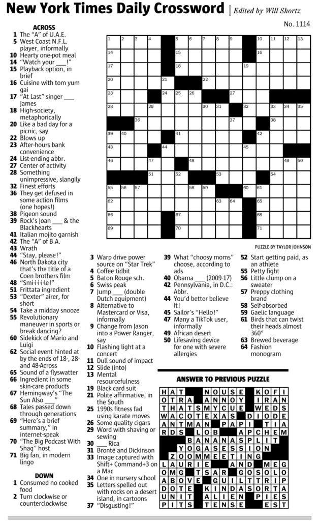 Ny Times Crossword Seattle Times Printable Crossword