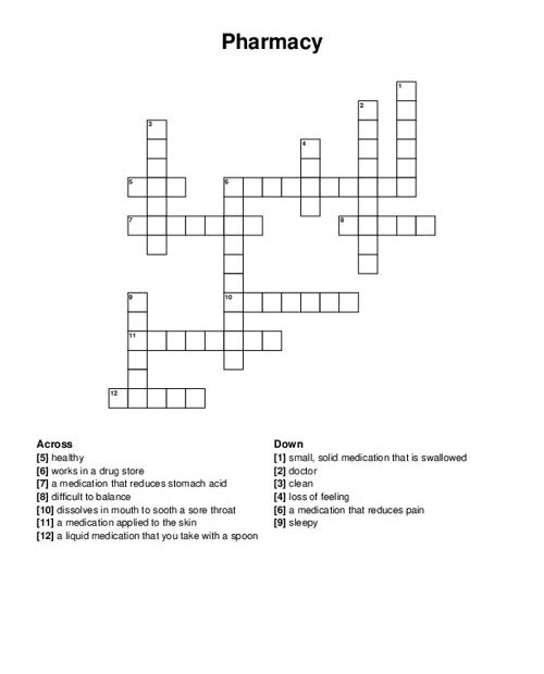 Pharmacy Crossword Puzzle