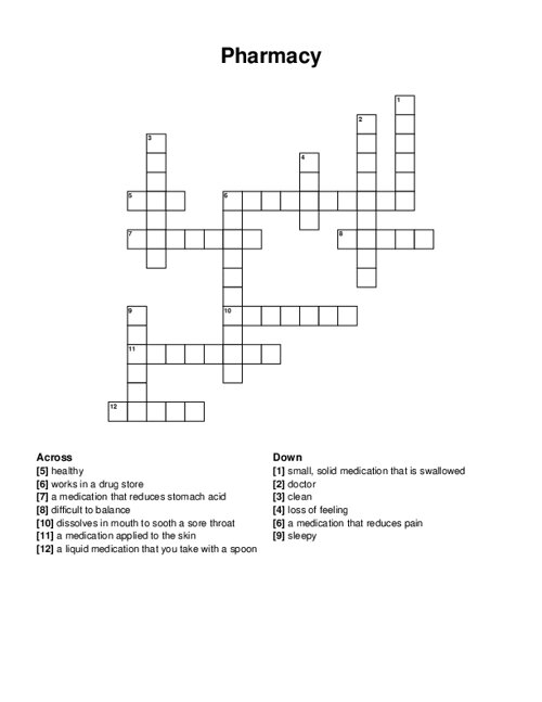 Pharmacy Crossword Puzzle