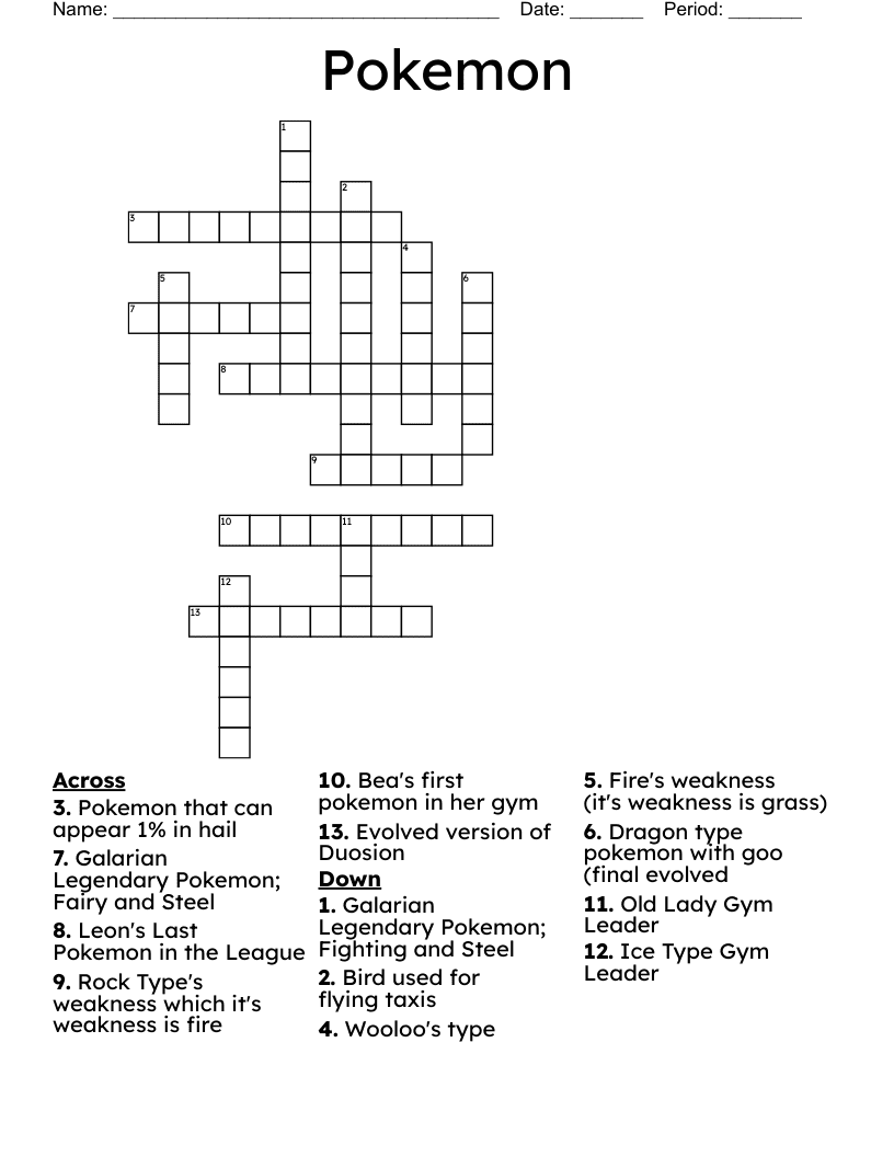Pokemon Crossword Puzzles Free Printable Free Download And Print For You 
