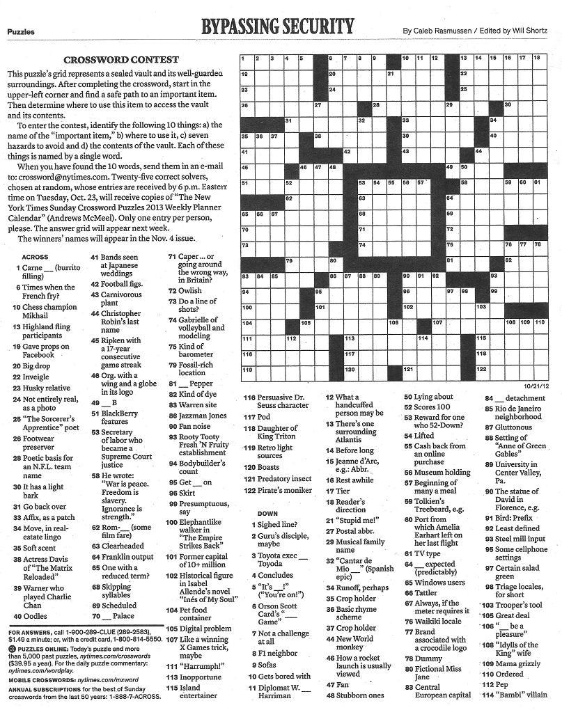 Printable New York Times Crossword Puzzle
