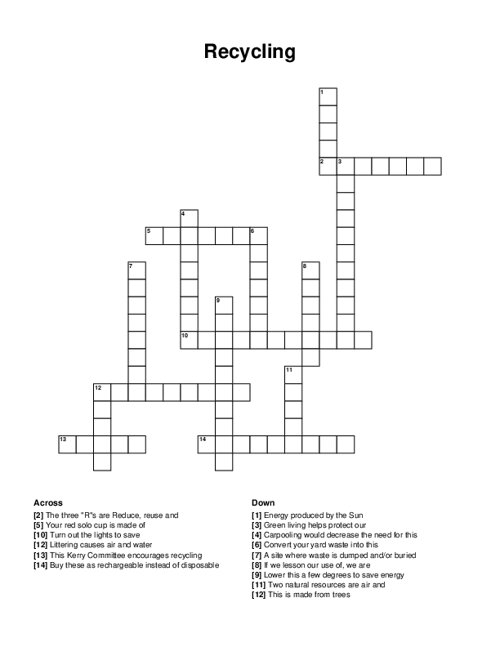 Recycling Crossword Puzzle