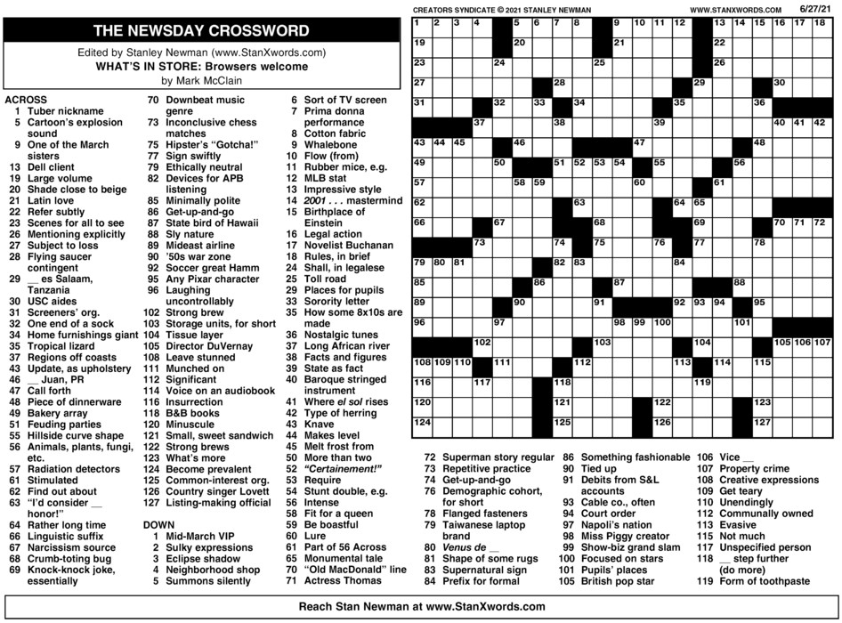 Sample Of Los Angeles Times Daily Crossword Puzzle