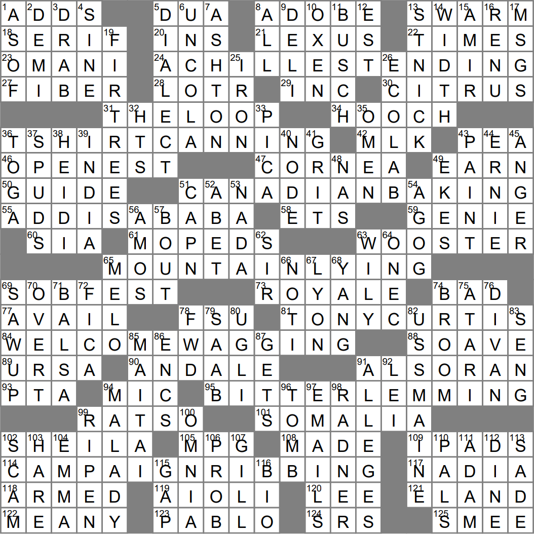 Sample Of Los Angeles Times Daily Crossword Puzzle