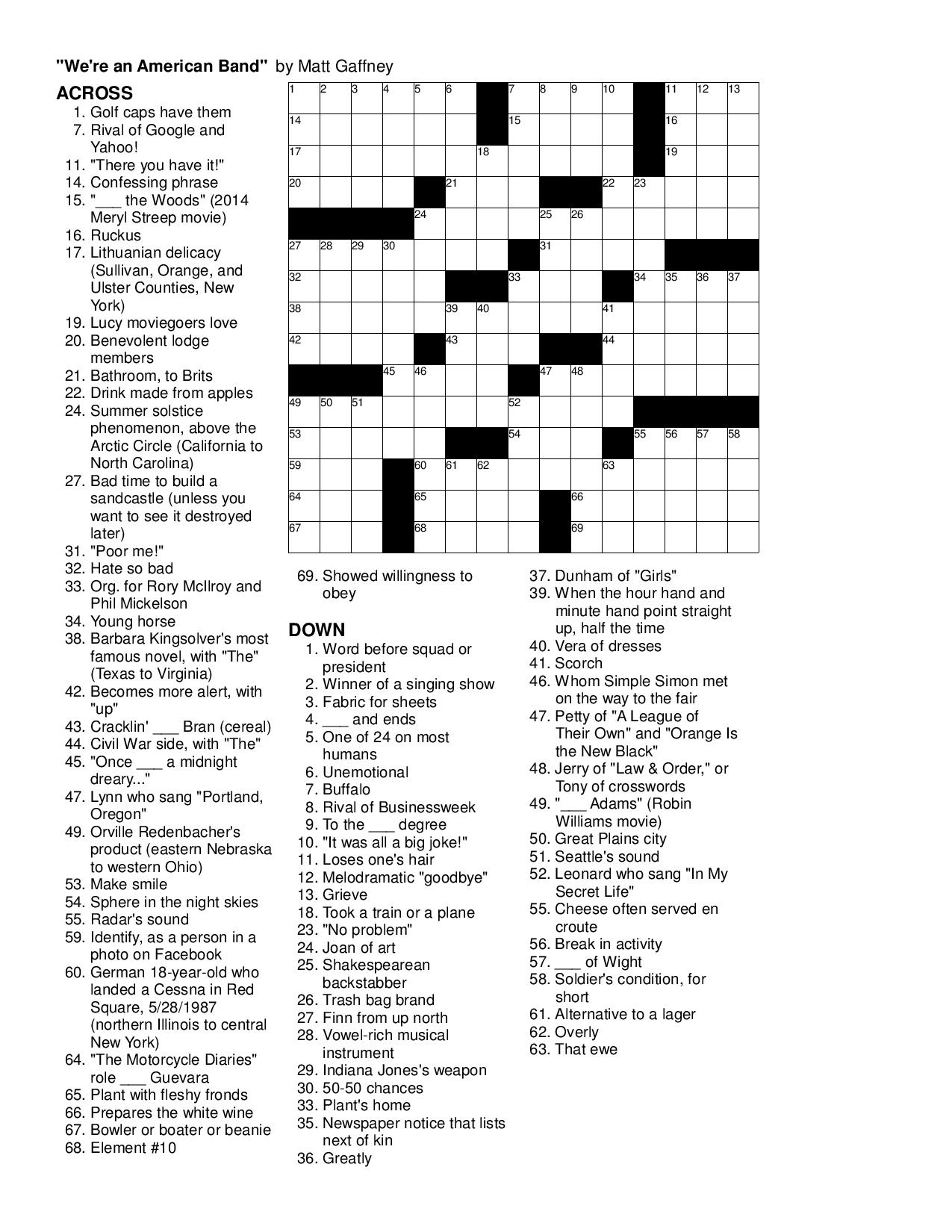 Sunday Crossword Puzzles Free Printable Crosswords