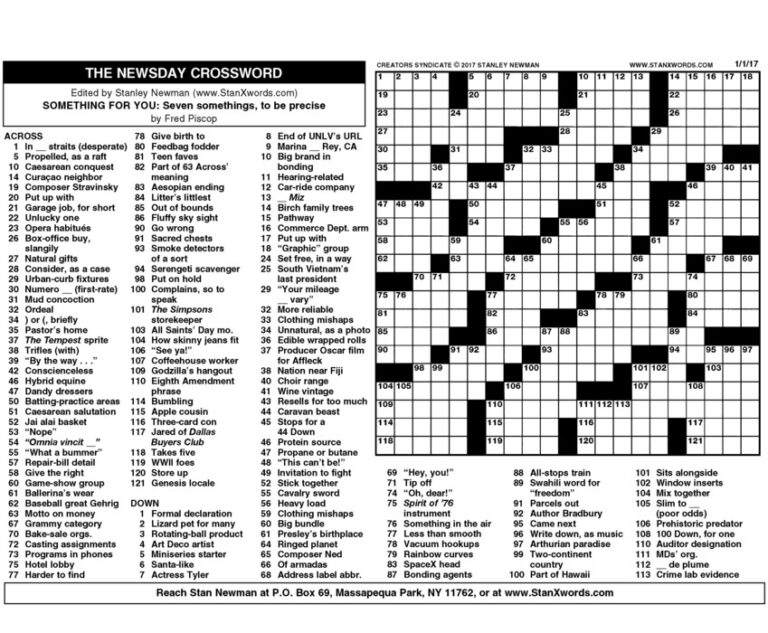 Sunday Crosswords Free Printable Crosswords