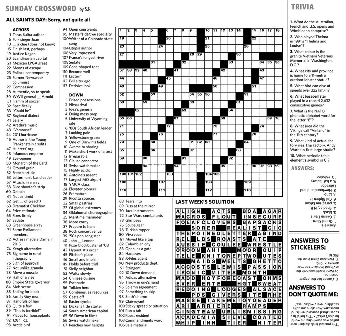 Tor Star Crossword Free Printable Crosswords