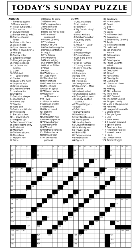 Universal Crossword Puzzle For Today Free Printable Crosswords