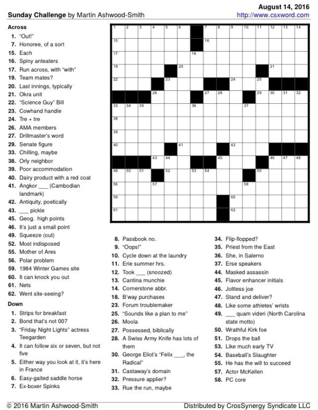 Washington Post Sunday Crossword Free Printable Crosswords