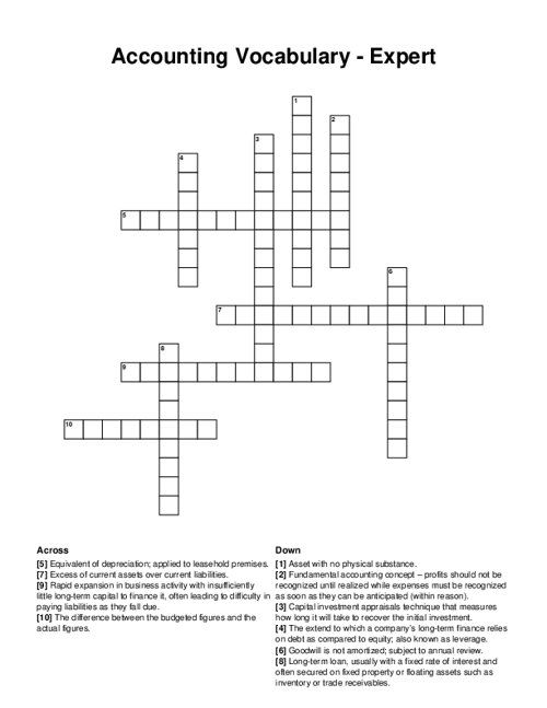 Accounting Vocabulary Expert Crossword Puzzle