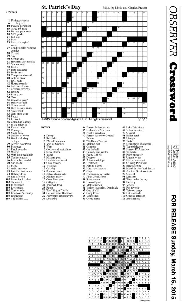Chicago Tribune Printable Crossword Puzzles James Crossword Puzzles