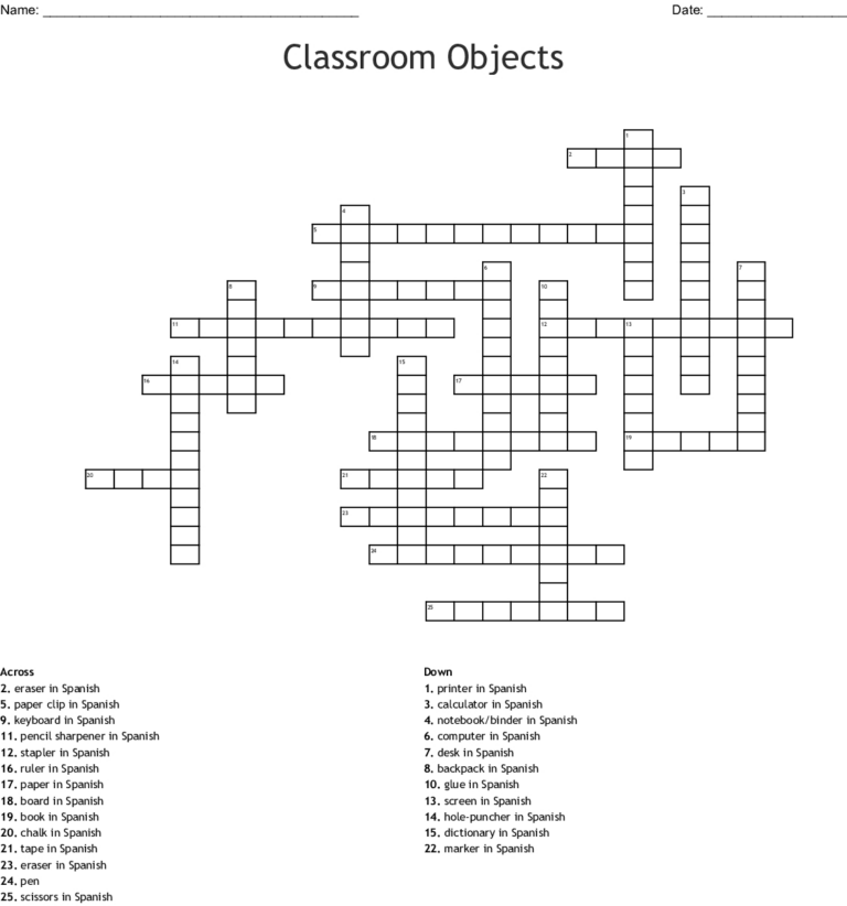 Crossword Puzzle Printable In Spanish Printable Crossword Puzzles 