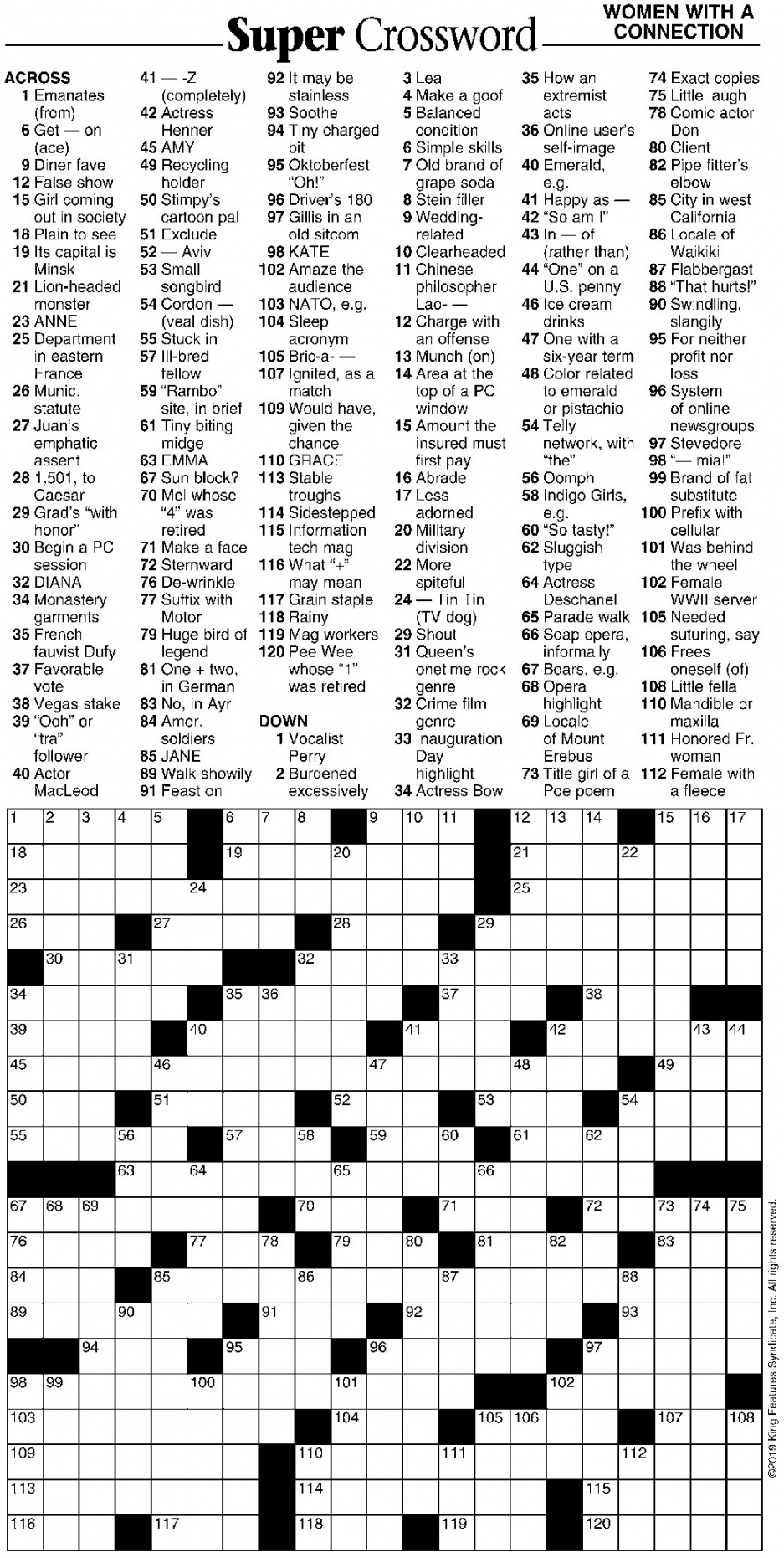Daily Crosswords Free Printable Crosswords