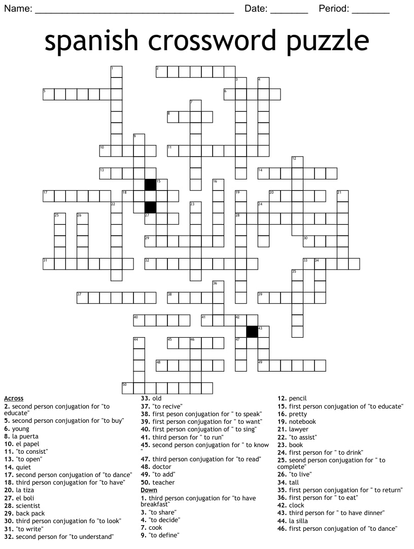 Easy Spanish Crossword Puzzles Printable Daily Printable Crosswords