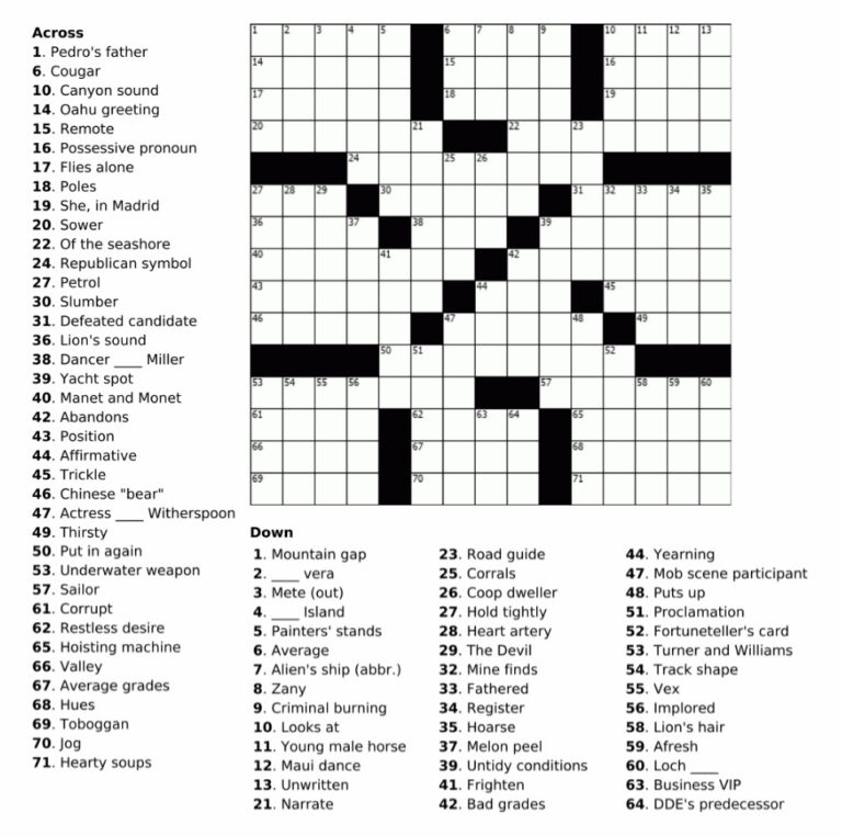 Free Crossword Puzzles From Boatload Daily Printable Crosswords