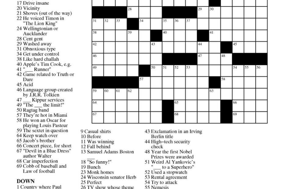 Free Printable Crossword Puzzles Medium Difficulty Pdf Free Daily