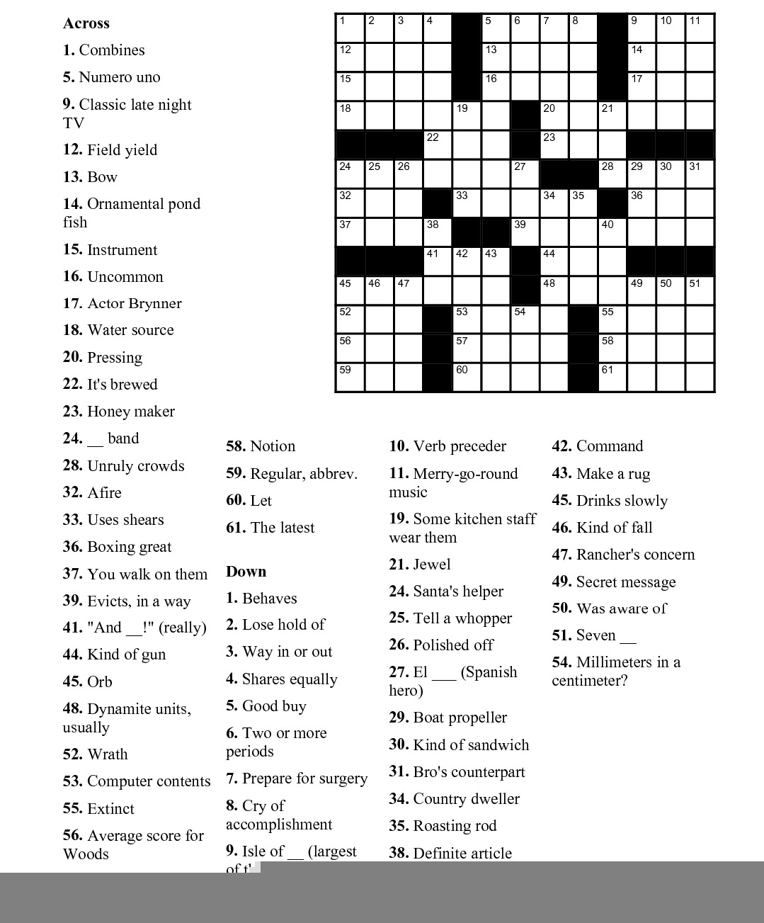 Free Printable Easy Crossword Puzzles For Adults Irama Design