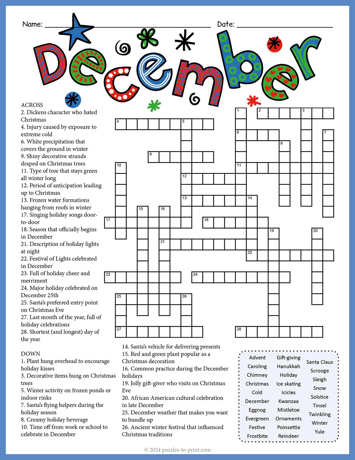 Free Printable Holiday Crossword Puzzles Gerald Printable