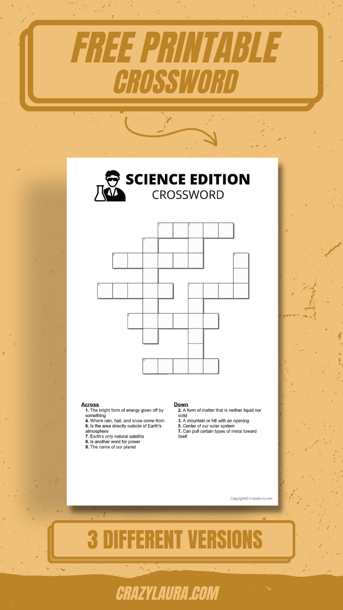 Free Science Crossword Printable Game Sheets Crazy Laura