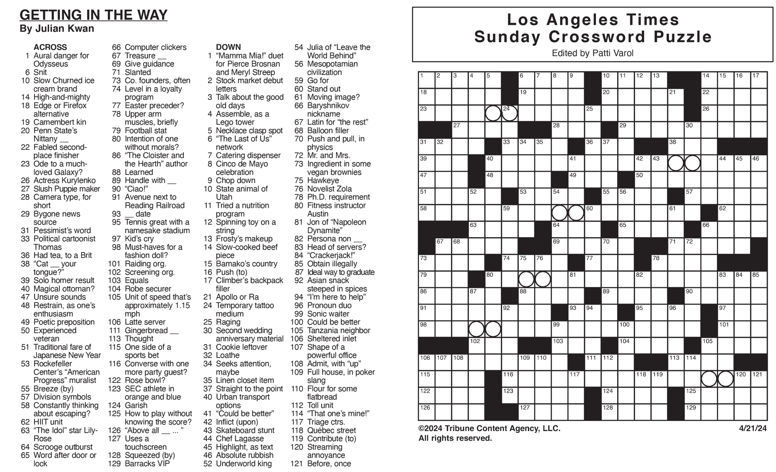 La Times Crossword Printable Gerald Printable