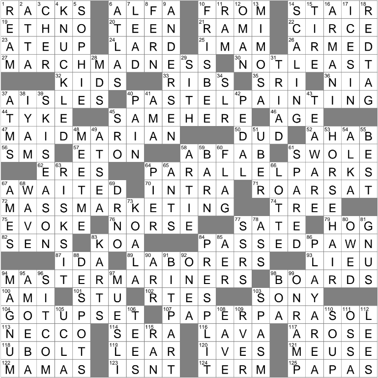 LAXCrossword Answers To The Los Angeles Times Crossword