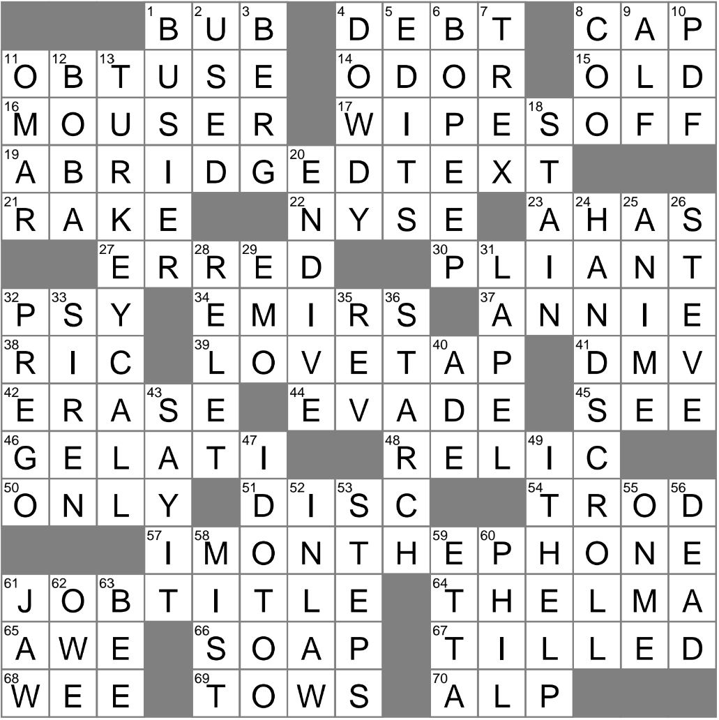LAXCrossword Answers To The Los Angeles Times Crossword