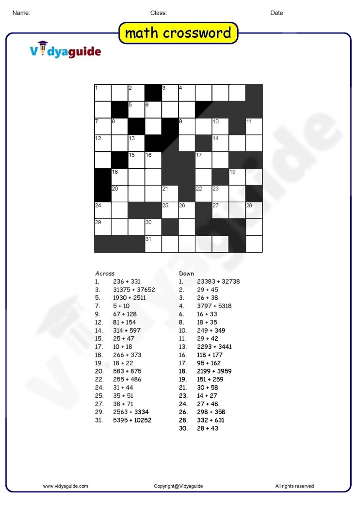 Math Crossword Puzzles Free Printable Printable New Year Banners