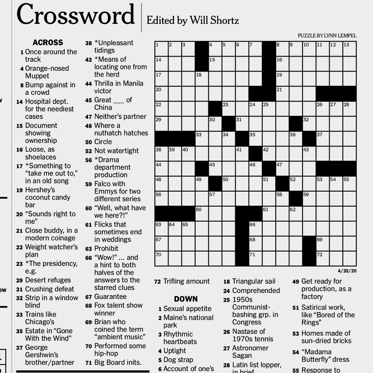 New York Times Printable Sunday Crossword Puzzles Printable Board Games