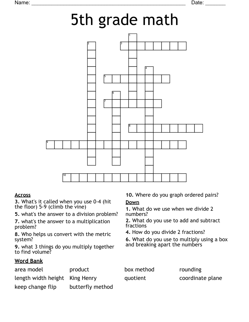 Printable Crossword Puzzles For 5th Graders FREE Printable