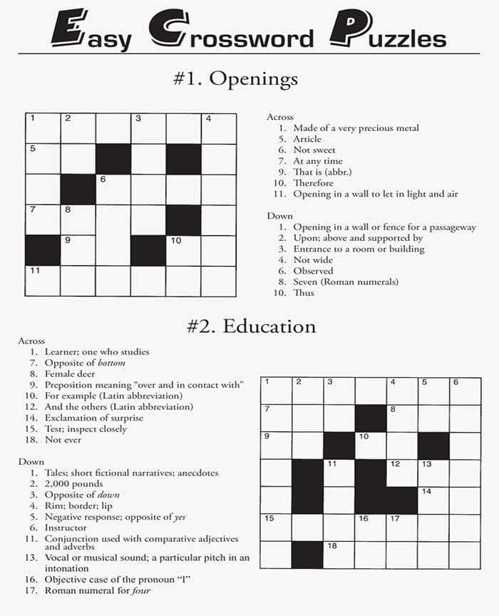 Printable Easy Crossword Puzzles Free Download And Print For You 